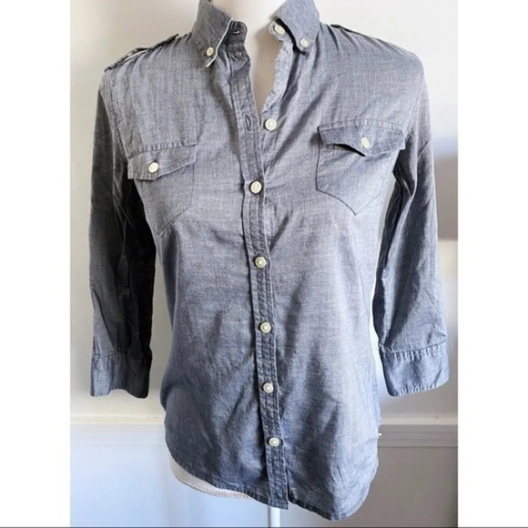 Banana Republic - Blue Chambray Style Button Up Blouse - Picture 1 of 6